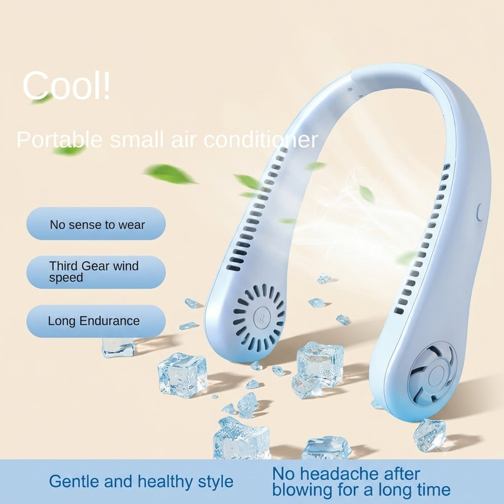 Portable Bladeless Neck Cooler Fan – USB Rechargeable Hands-Free 360° Cooling Neck Fan (1200mAh)