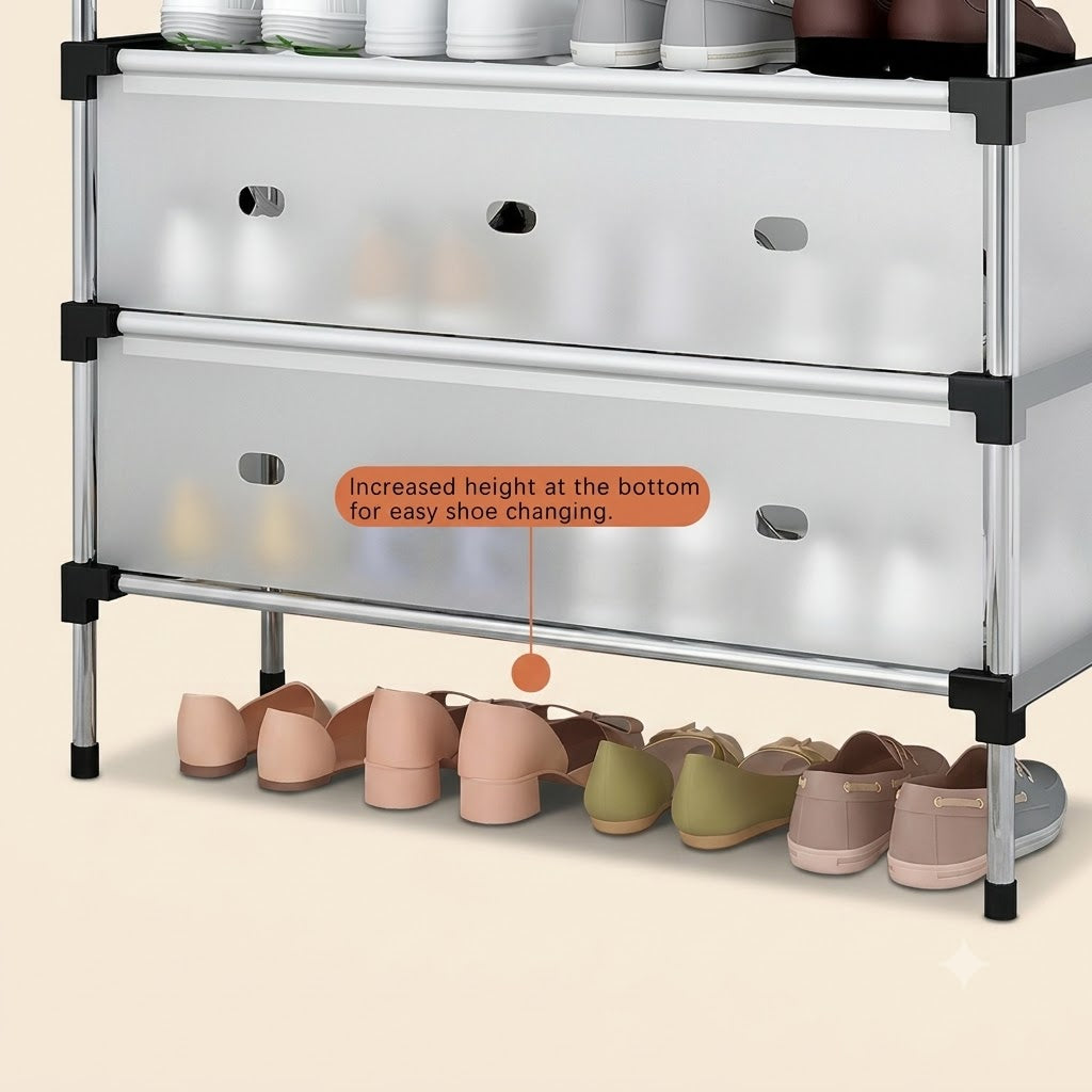 Modern 7-Layer Shoe Storage Rack with Dustproof Cover – Multi-Tier Shoe Organizer