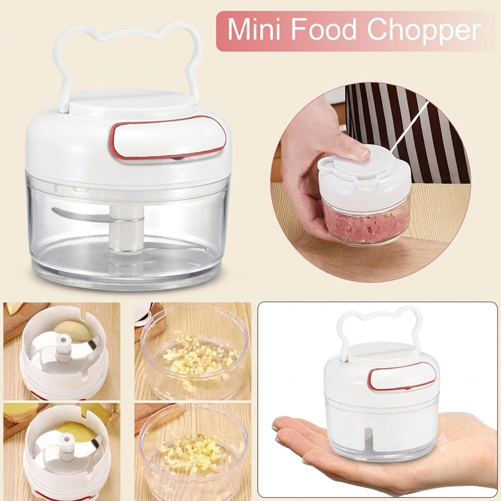 Pack of 2 Combo Deal – Garlic Press Tool + Mini Chopper Manual Food Grinder & Vegetable Crusher Kitchen Gadget