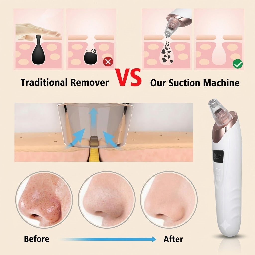 Electric Blackhead Remover Vacuum | USB Rechargeable Face Pore Cleaner with 4 Suction Heads