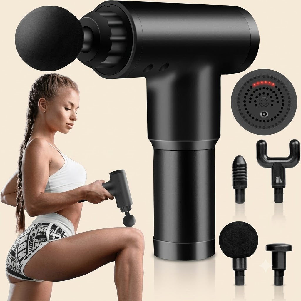 4-in-1 Massage Gun | Deep Tissue Percussion Massager with 4 Attachments | Handheld Electric Muscle Therapy Device
