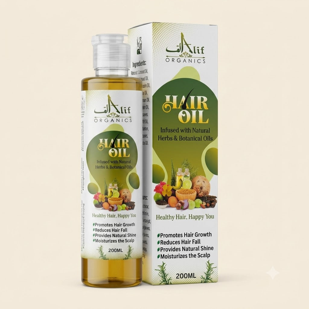 Alif Organics Natural Hair Oil 200ML – Herbal Hair Growth Oil for Hair Fall Control & Scalp Nourishment