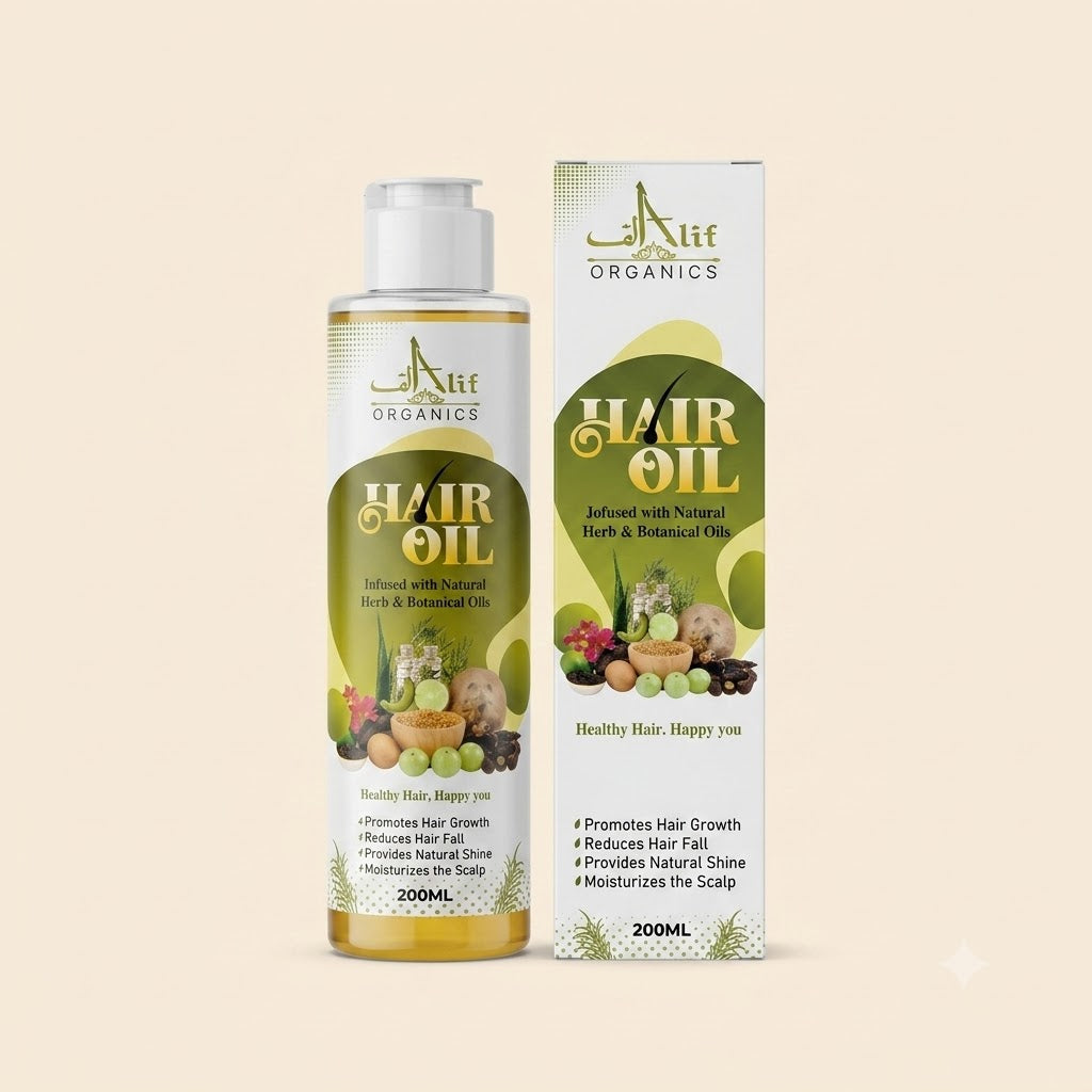 Alif Organics Natural Hair Oil 200ML – Herbal Hair Growth Oil for Hair Fall Control & Scalp Nourishment