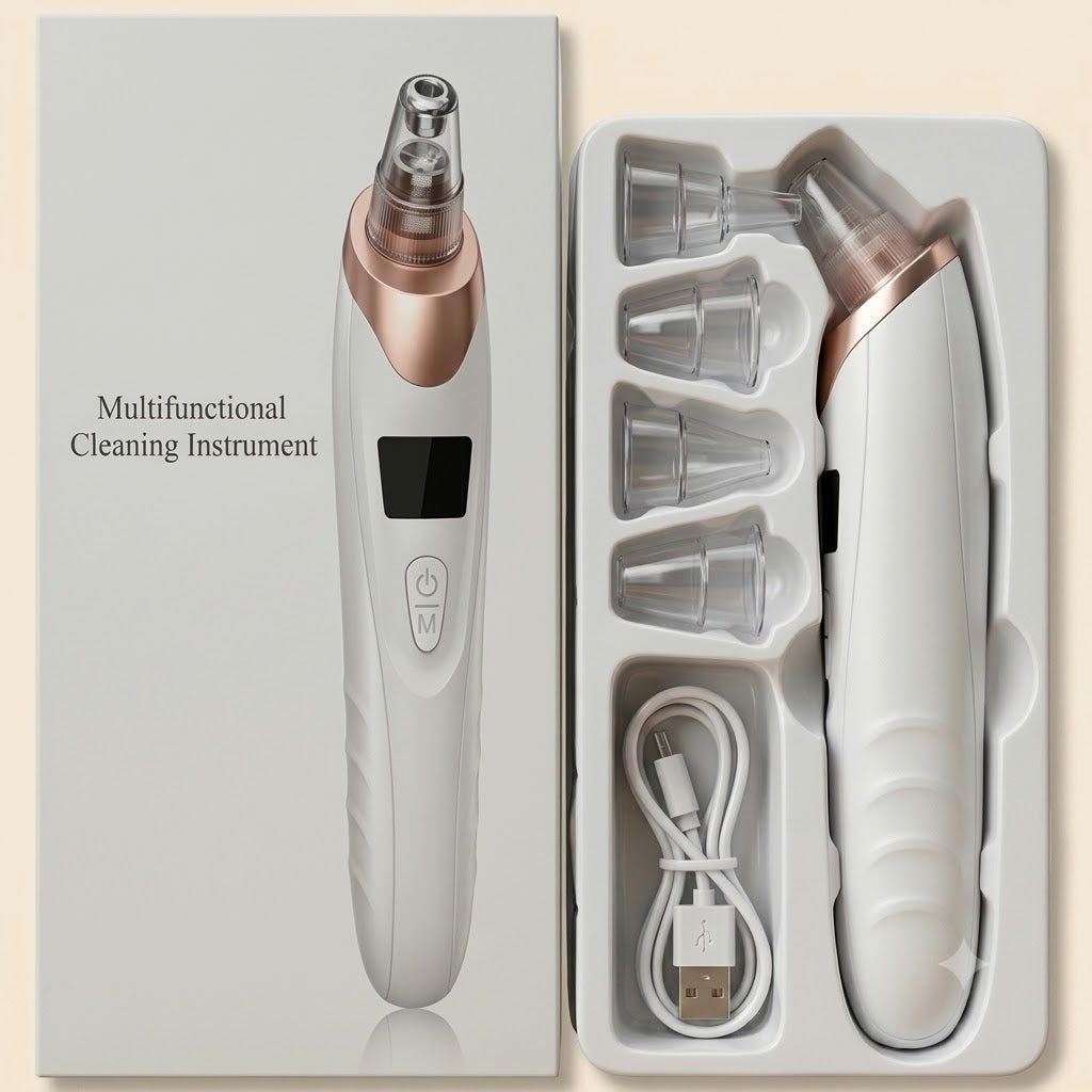 Electric Blackhead Remover Vacuum | USB Rechargeable Face Pore Cleaner with 4 Suction Heads