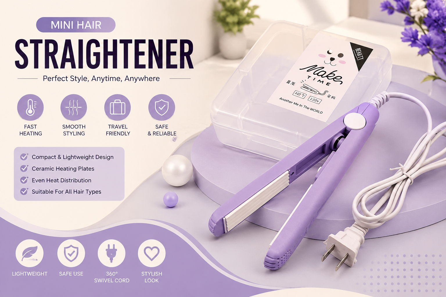 Mini Hair Straightener Portable Styling Iron – Travel-Friendly Hair Straightener for Women