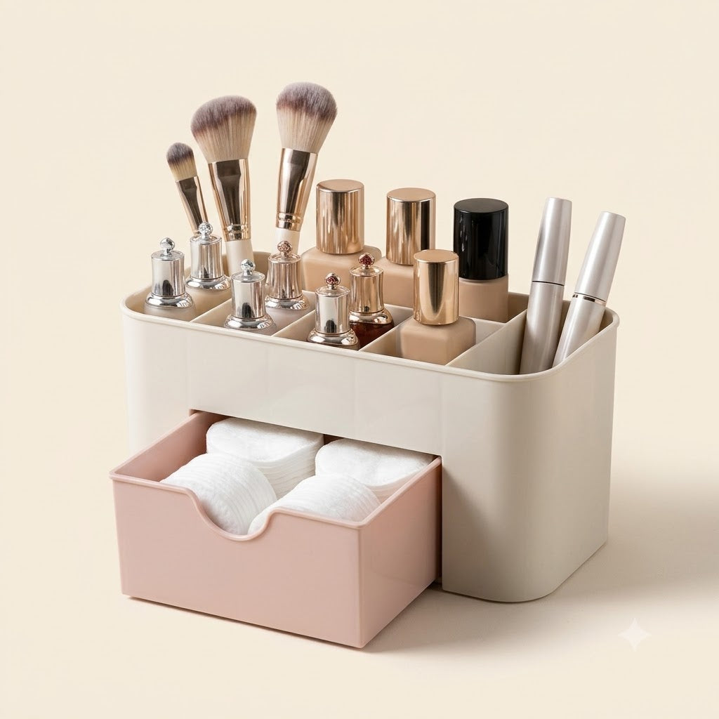 Plastic Makeup Organizer Storage Box with Drawer ā Cosmetic & Jewelry Desktop Organizer (Random Color)