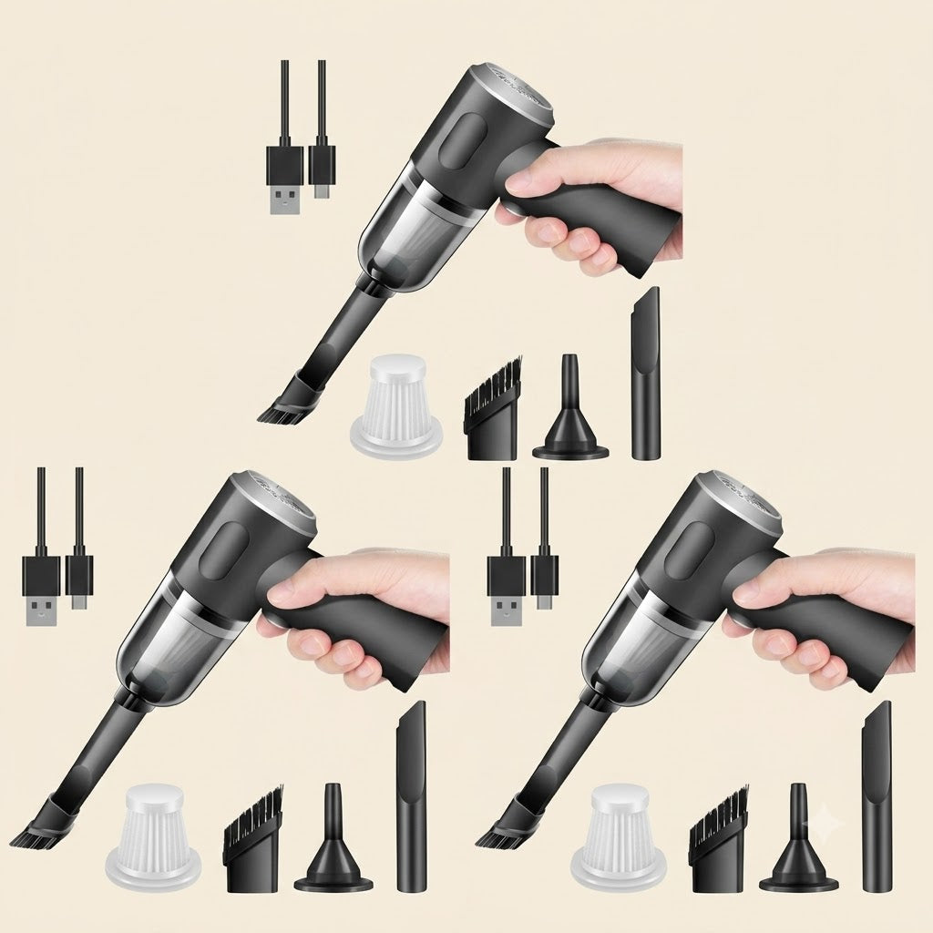 3 In 1 Portable Wireless Vacuum Cleaner & Air Duster – Handheld Rechargeable Cleaner for Car, Home, Keyboard & Computer