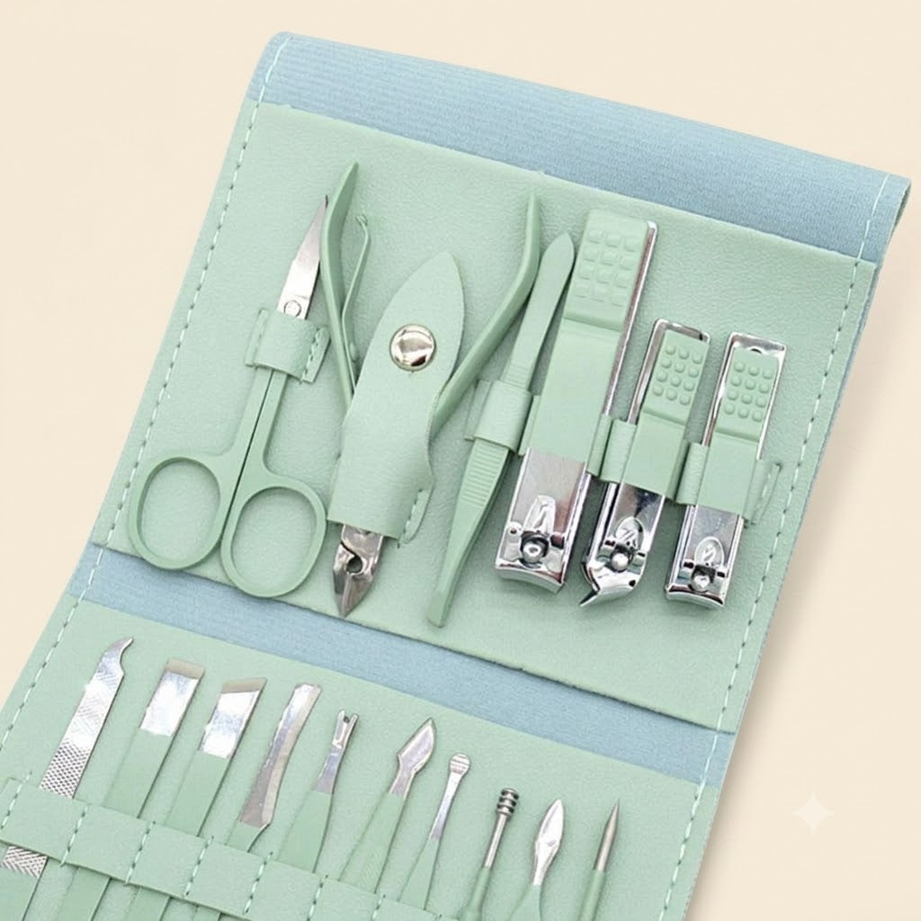16-Piece Manicure & Pedicure Kit – Premium Stainless Steel Nail Care Set with Travel Case (Random Color)