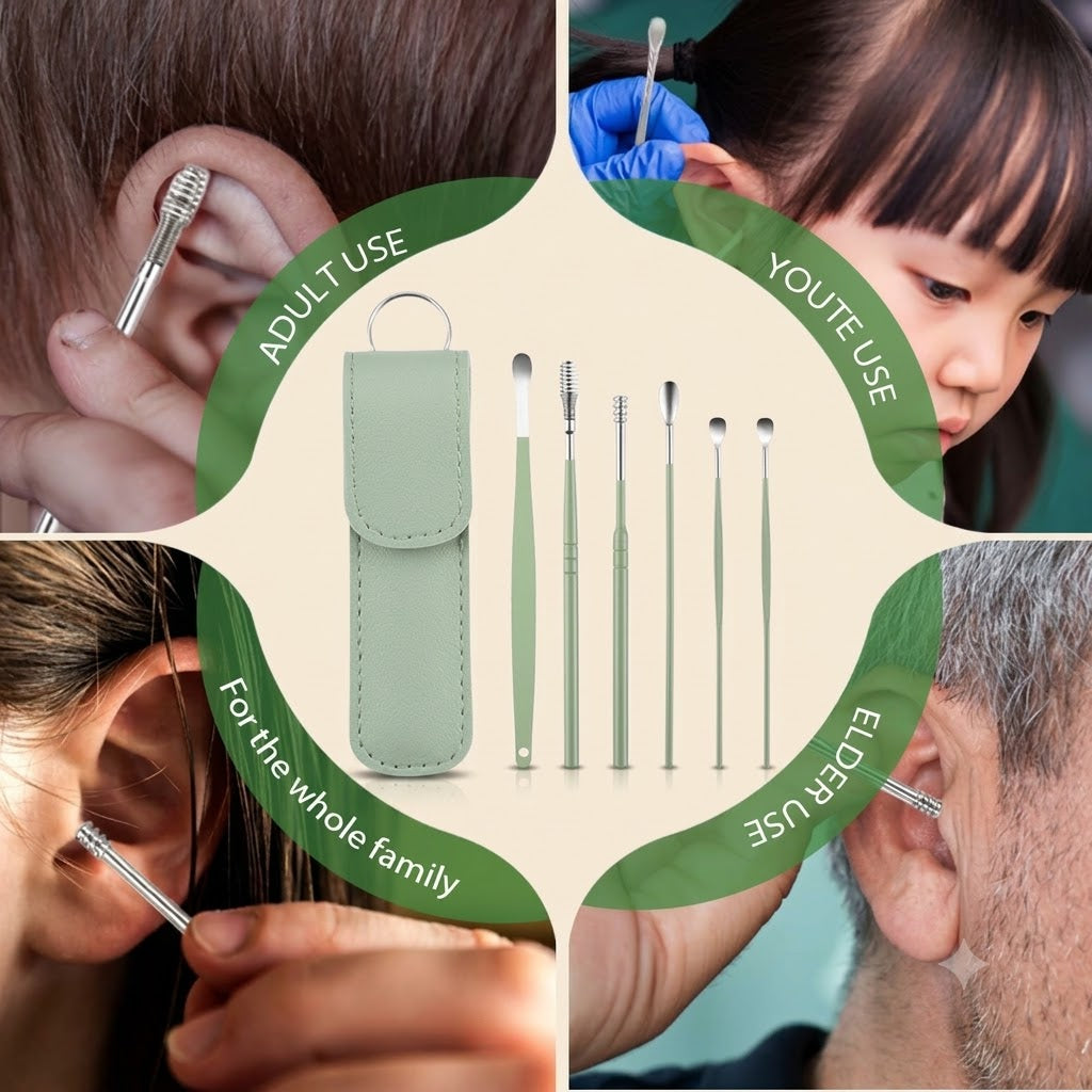 Professional Stainless Steel Ear Cleaner Kit – Ear Wax Removal Tool Set with PU Leather Travel Case
