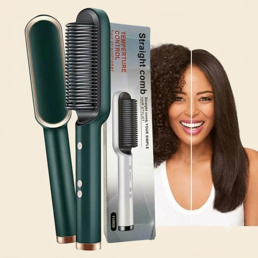 909B Hair Straightening Brush – Electric 2-in-1 Hair Straightener & Curler Heating Styling Comb
