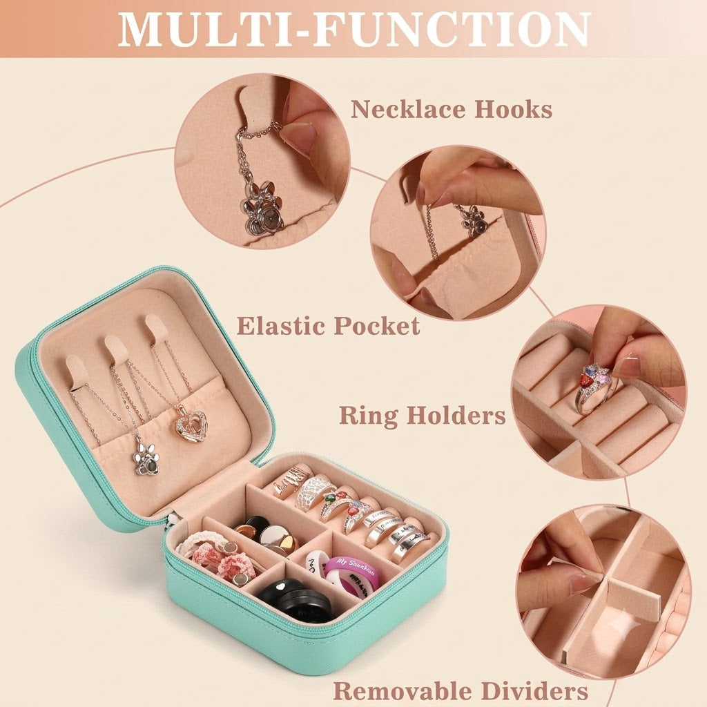Portable Leather Jewelry Storage Box | Travel Jewelry Organizer for Rings, Earrings & Accessories (Random Color)