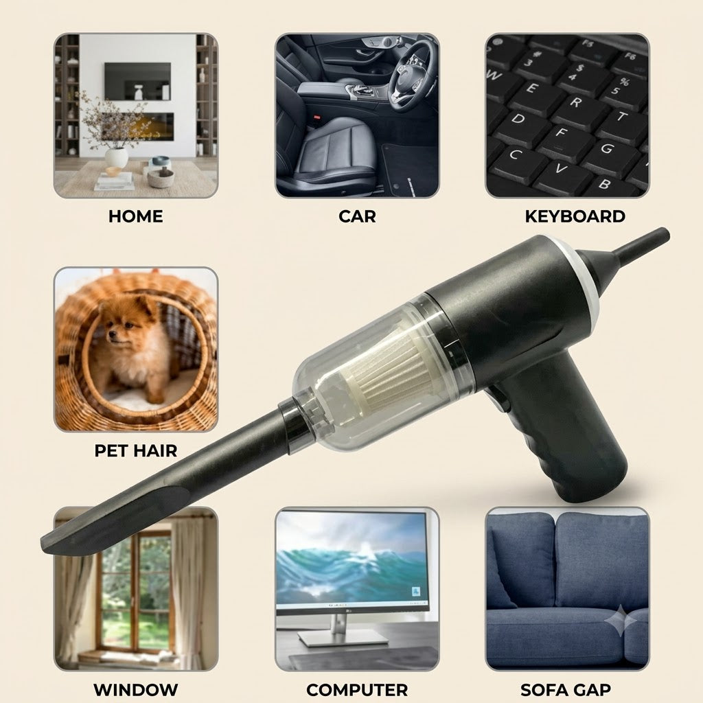 3 In 1 Portable Wireless Vacuum Cleaner & Air Duster – Handheld Rechargeable Cleaner for Car, Home, Keyboard & Computer