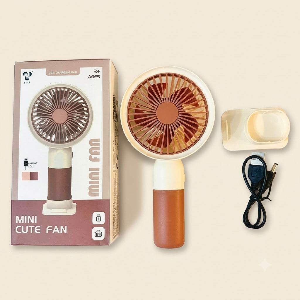 Mini Rechargeable Handheld Fan with Mobile Stand – Portable USB Desktop Cooling Fan (Single Speed)