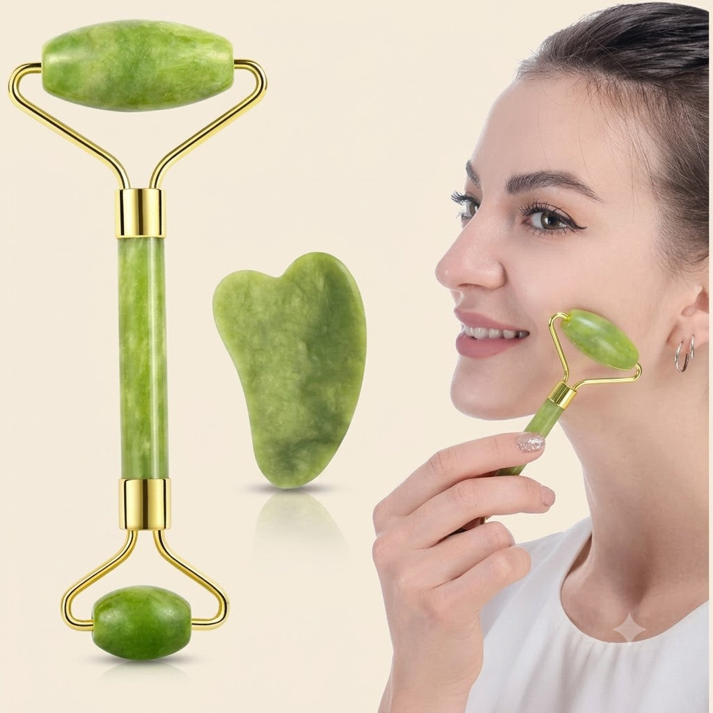 3-in-1 Facial Skincare Combo Deal – Jade Roller, Ice Roller & Derma Roller Kit for Glowing Skin