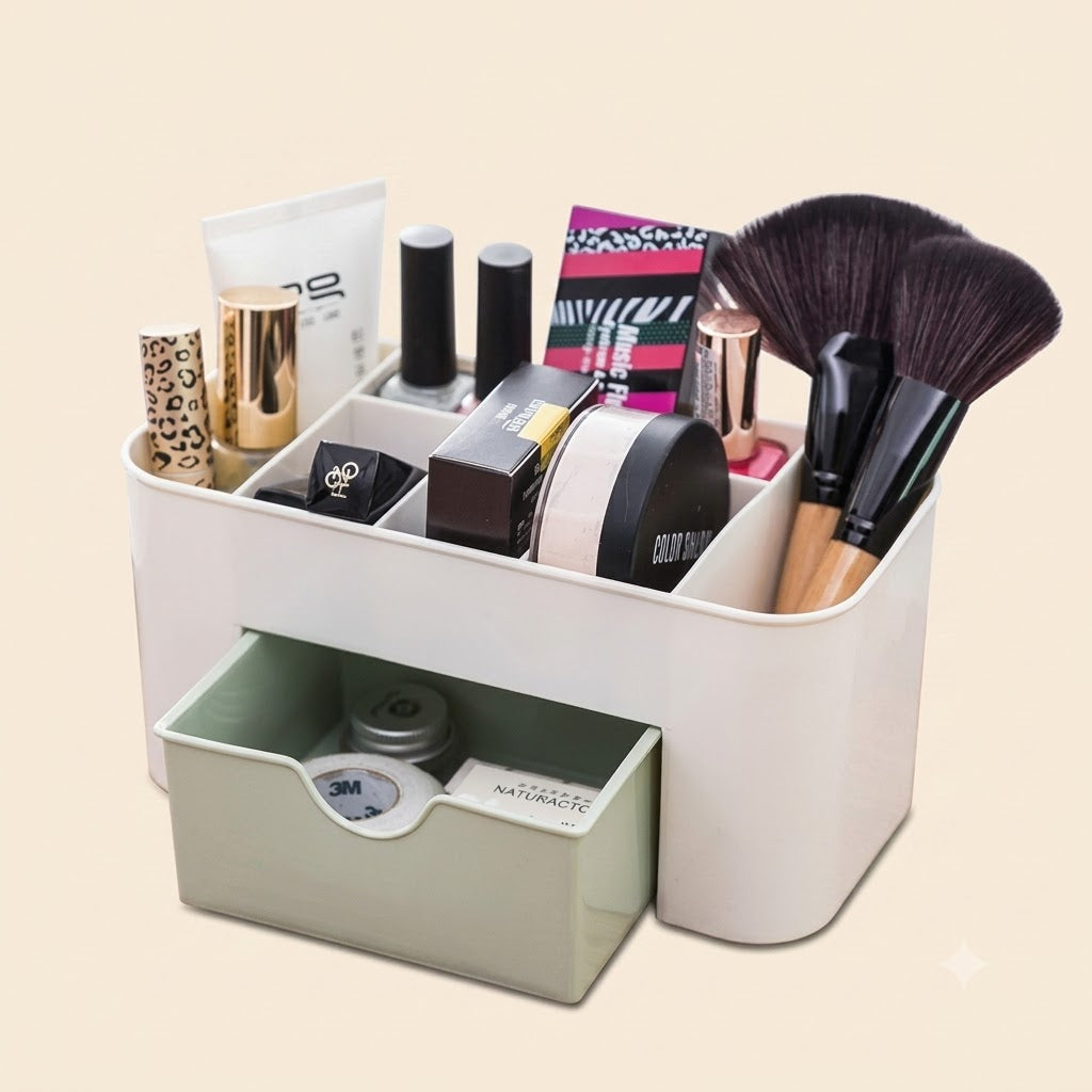Plastic Makeup Organizer Storage Box with Drawer ā Cosmetic & Jewelry Desktop Organizer (Random Color)