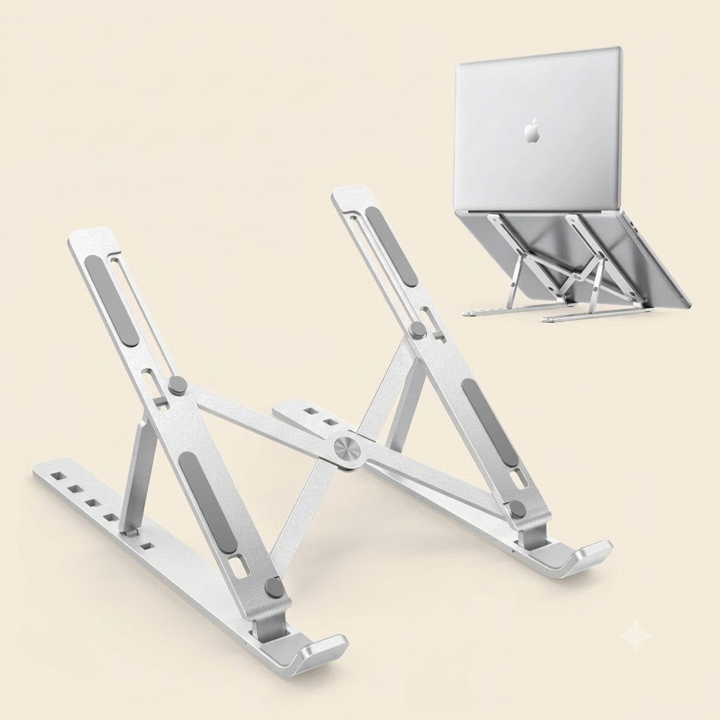 Adjustable Foldable Aluminum Laptop Stand – Portable Ergonomic Laptop Holder for 10"–15.6" Laptops with Carry Pouch