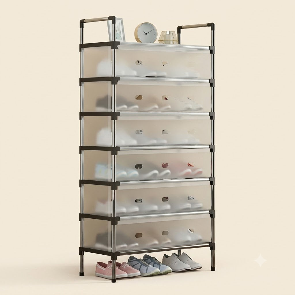 Modern 7-Layer Shoe Storage Rack with Dustproof Cover – Multi-Tier Shoe Organizer