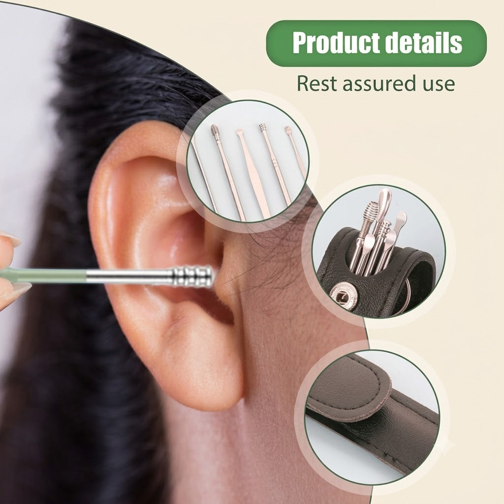 Professional Stainless Steel Ear Cleaner Kit – Ear Wax Removal Tool Set with PU Leather Travel Case