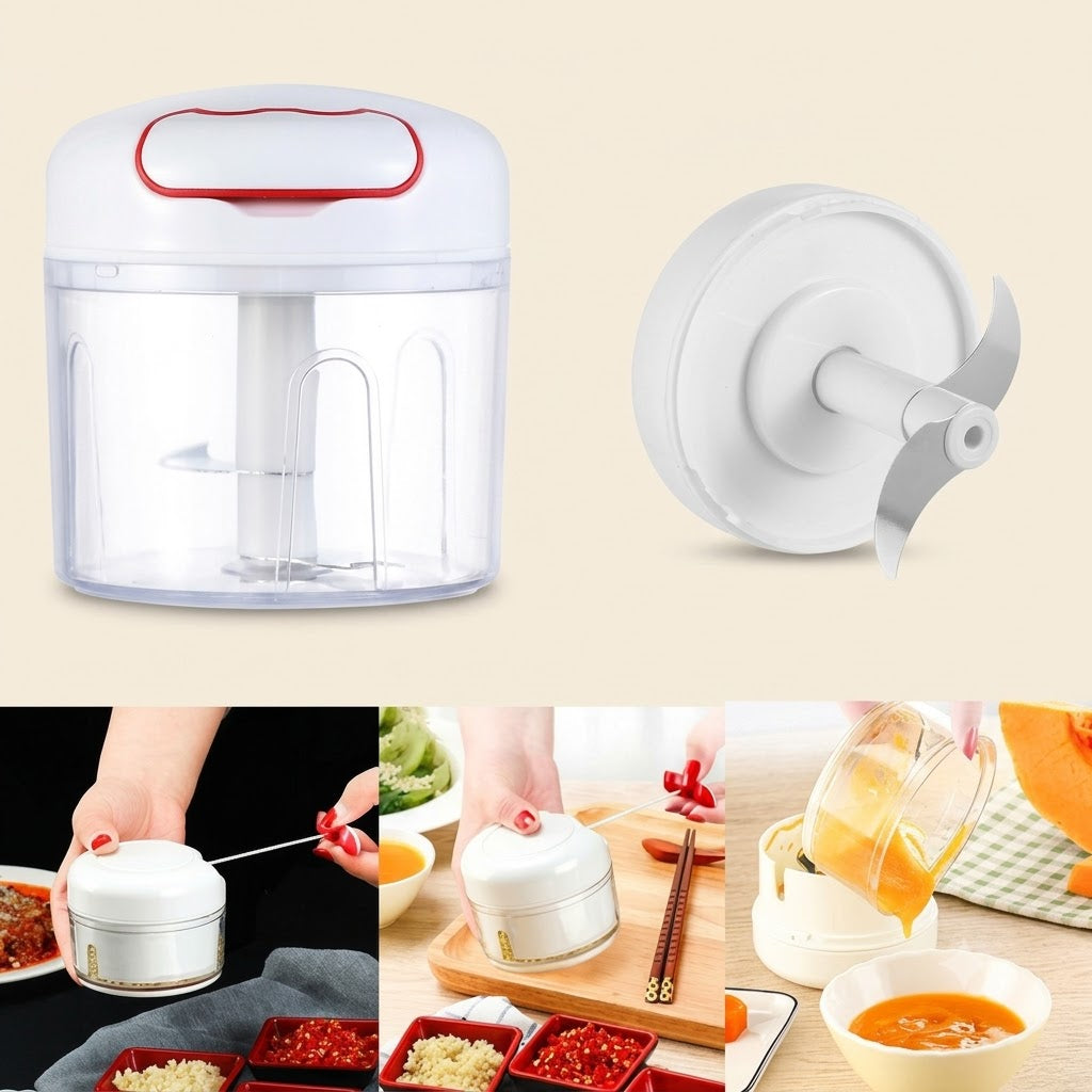 Pack of 2 Combo Deal – Garlic Press Tool + Mini Chopper Manual Food Grinder & Vegetable Crusher Kitchen Gadget