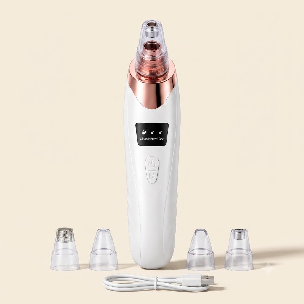 Electric Blackhead Remover Vacuum | USB Rechargeable Face Pore Cleaner with 4 Suction Heads