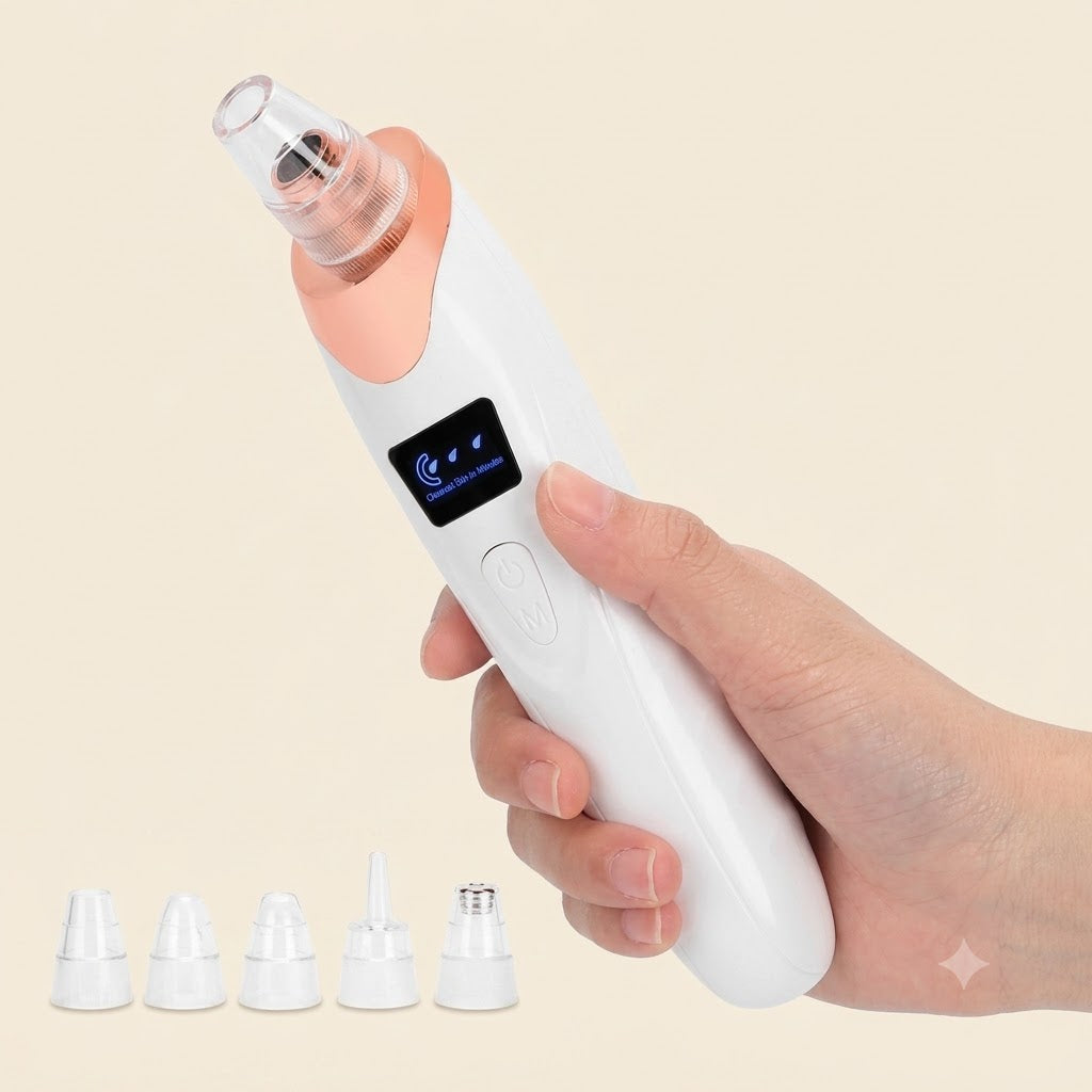 Electric Blackhead Remover Vacuum | USB Rechargeable Face Pore Cleaner with 4 Suction Heads