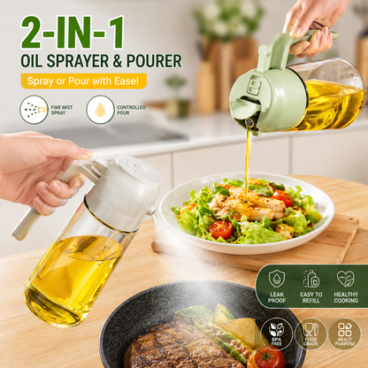 2-in-1 Oil Sprayer Bottle for Kitchen – Oil Spray & Pour Dispenser for Cooking, Air Frying, BBQ & Salads