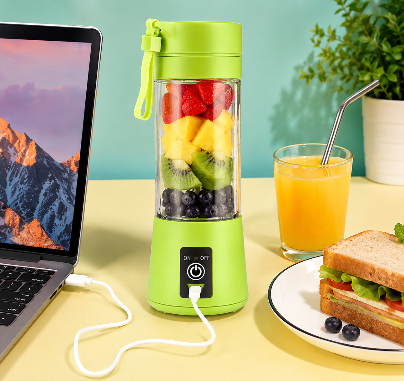 Portable USB Rechargeable Juicer Blender Bottle – Mini Fruit & Vegetable Smoothie Maker (Random Color)