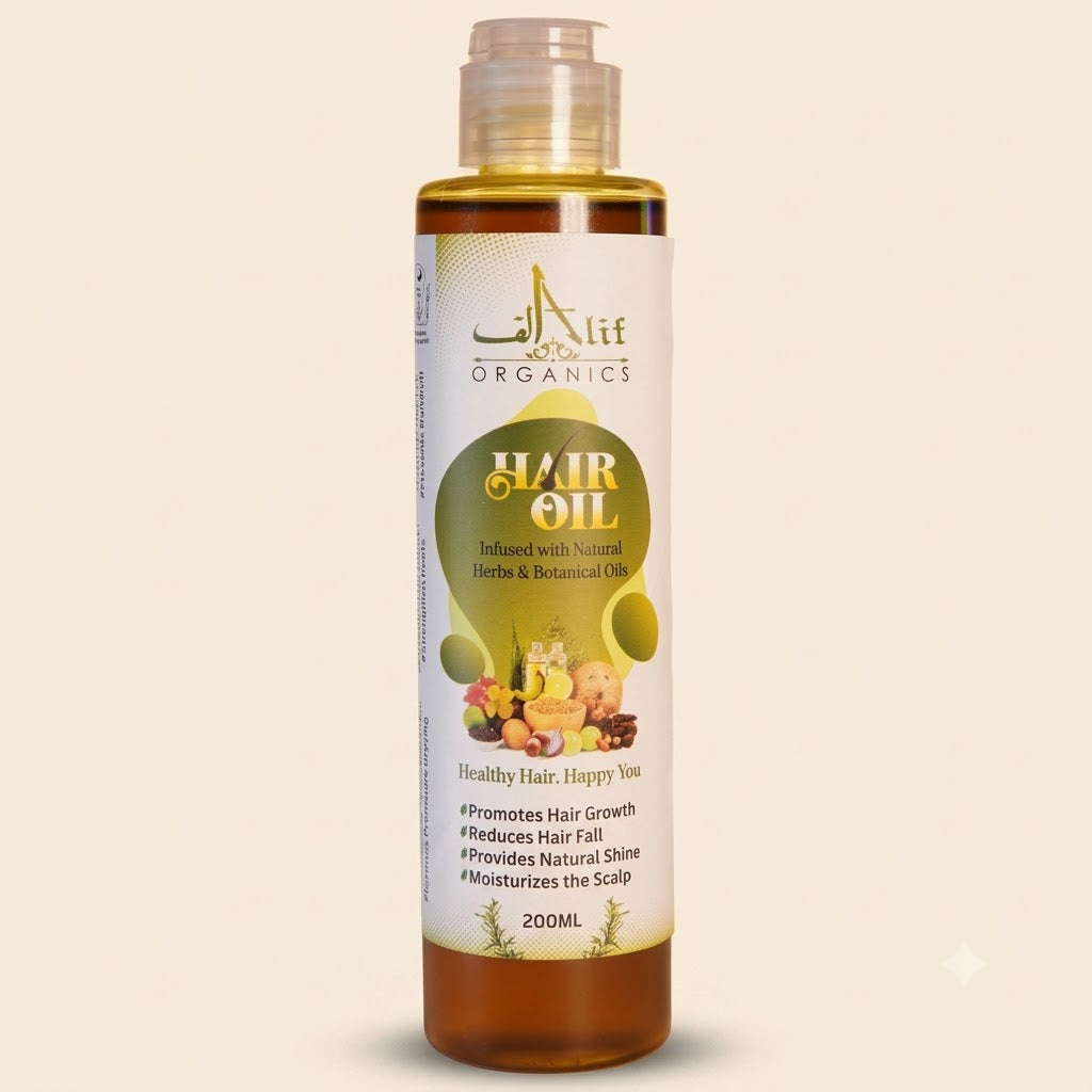 Alif Organics Natural Hair Oil 200ML – Herbal Hair Growth Oil for Hair Fall Control &amp; Scalp Nourishment
