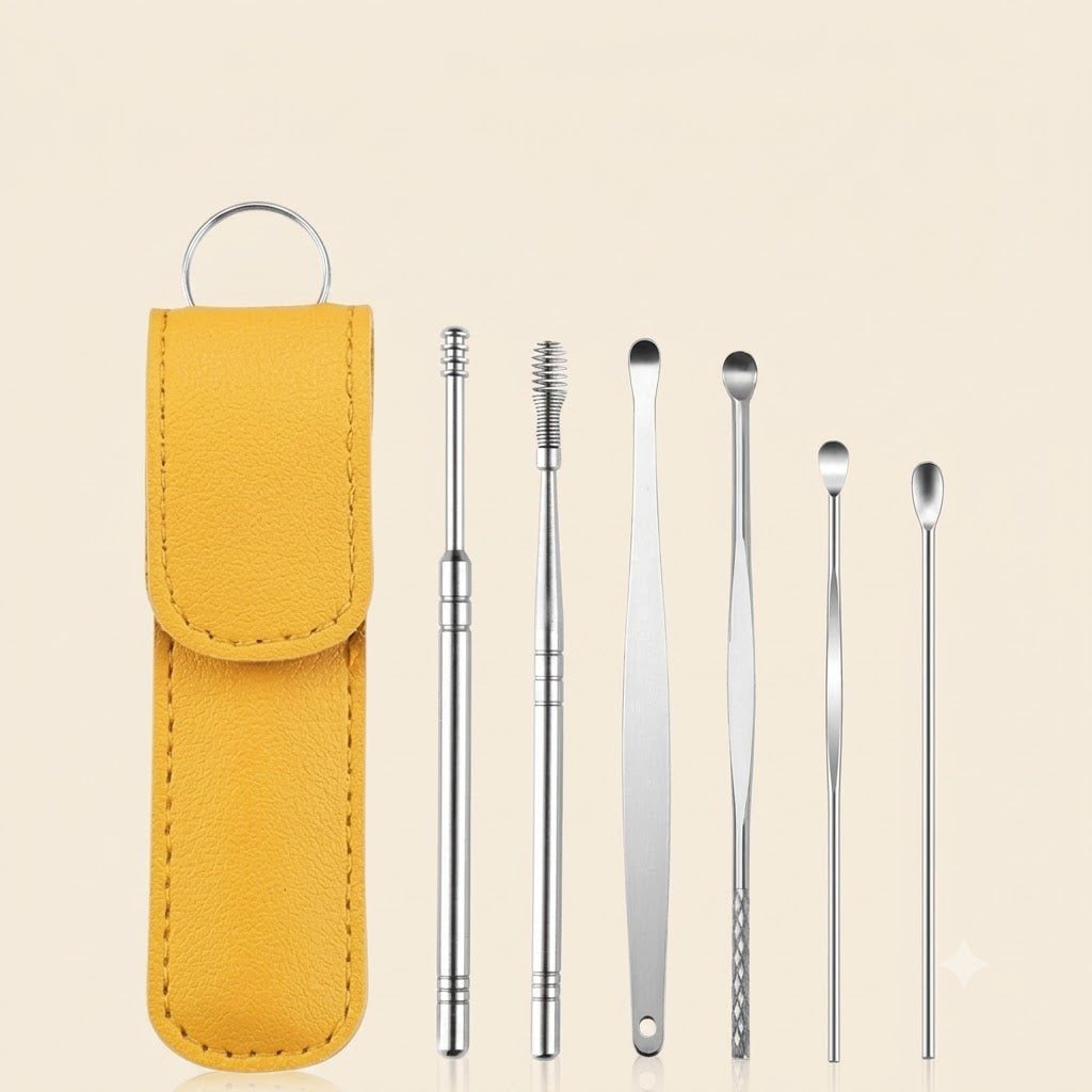 Professional Stainless Steel Ear Cleaner Kit – Ear Wax Removal Tool Set with PU Leather Travel Case