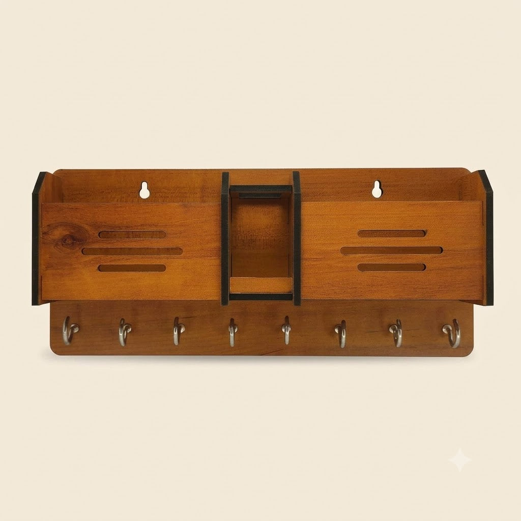 Multipurpose Wooden Key Holder with Mobile Stand – Wall Hanging Key Organizer &amp; Home Decor