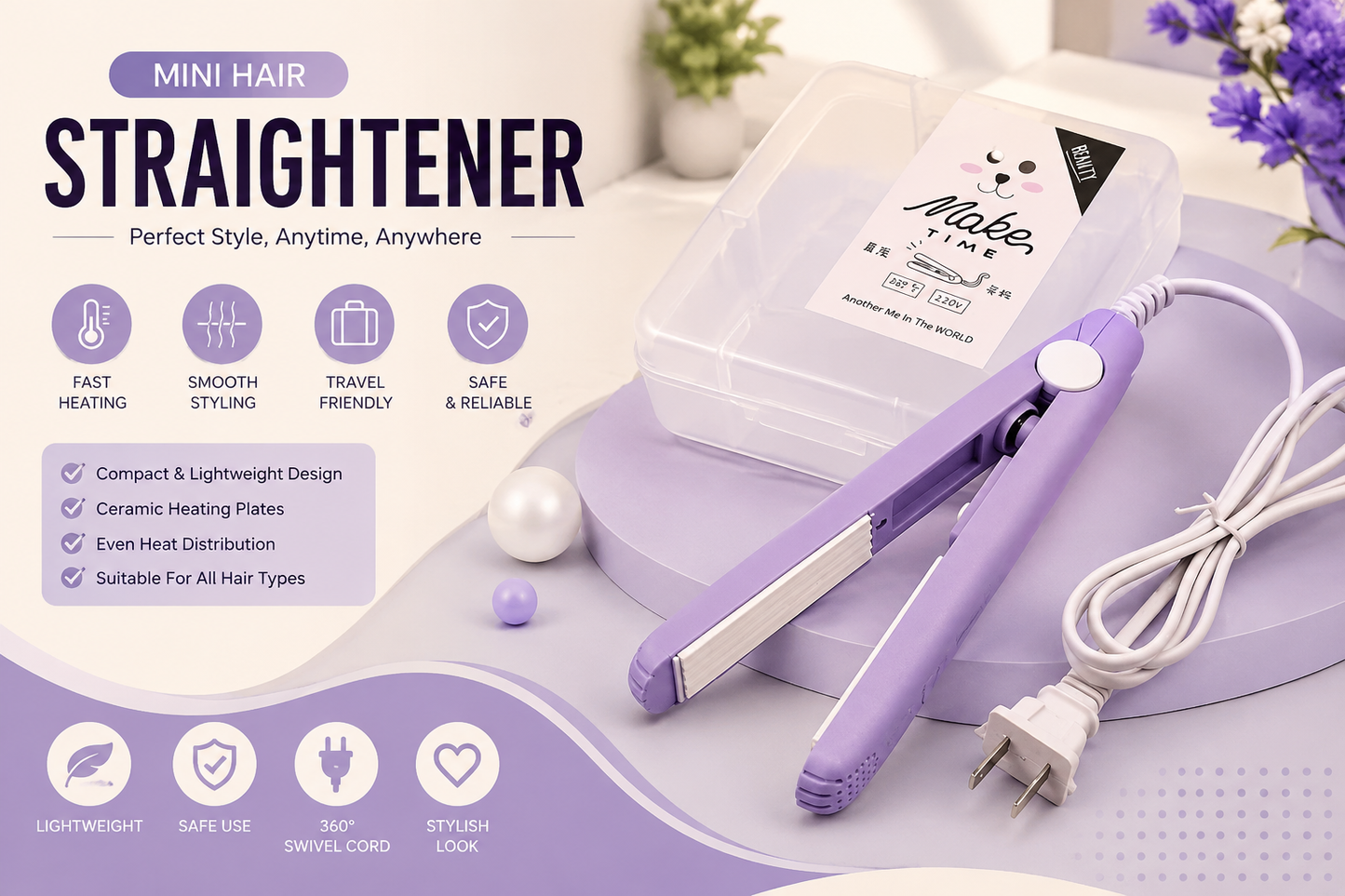 Mini Hair Straightener Portable Styling Iron – Travel-Friendly Hair Straightener for Women