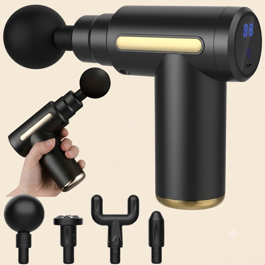 4-in-1 Massage Gun | Deep Tissue Percussion Massager with 4 Attachments | Handheld Electric Muscle Therapy Device