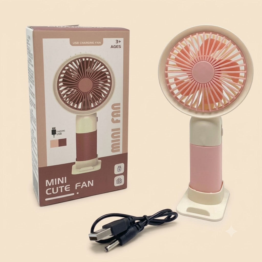 Mini Rechargeable Handheld Fan with Mobile Stand – Portable USB Desktop Cooling Fan (Single Speed)