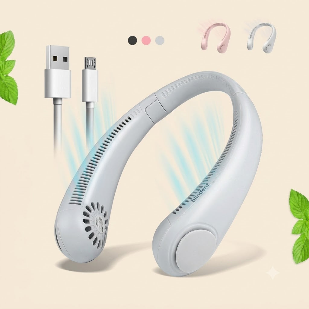 Portable Bladeless Neck Cooler Fan – USB Rechargeable Hands-Free 360° Cooling Neck Fan (1200mAh)