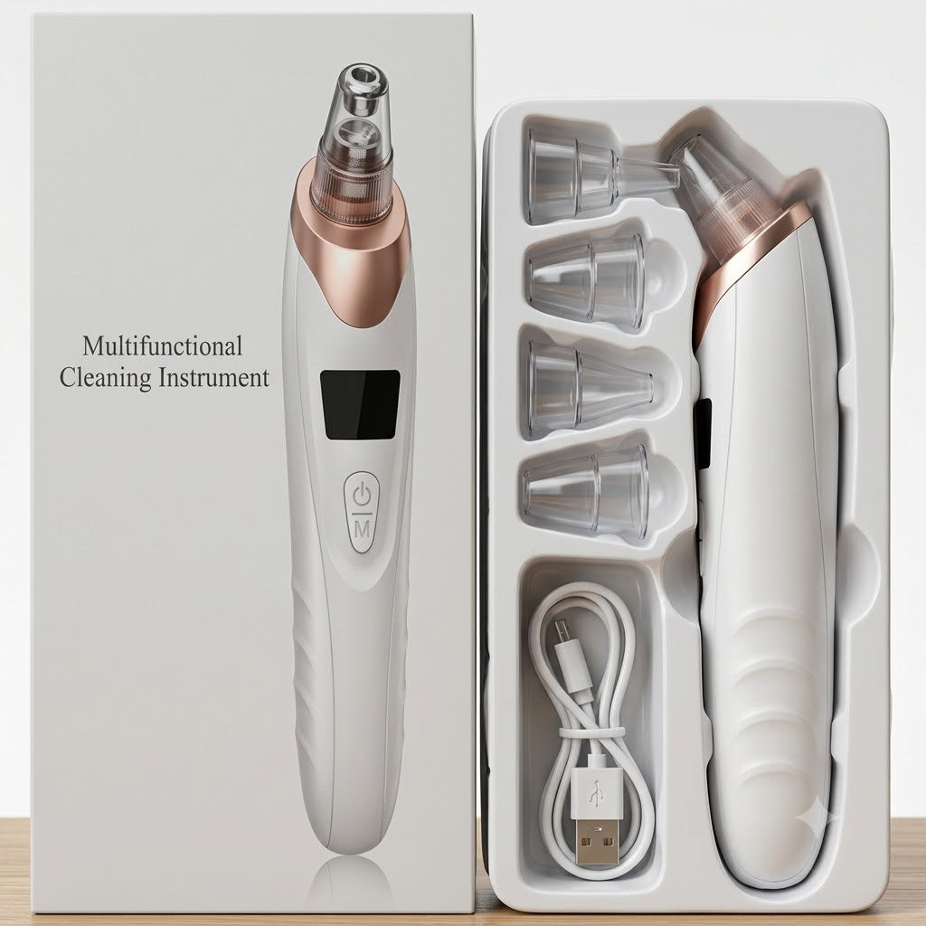 Electric Blackhead Remover Vacuum | USB Rechargeable Face Pore Cleaner with 4 Suction Heads