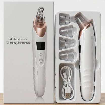 Electric Blackhead Remover Vacuum | USB Rechargeable Face Pore Cleaner with 4 Suction Heads