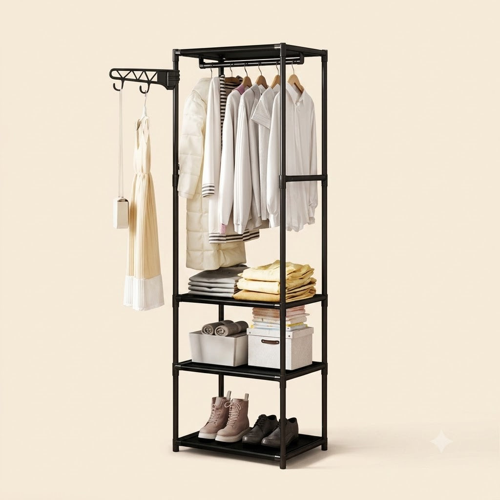 Multifunctional 3-Layer Corner Coat Rack – Nail-Free Clothes &amp; Storage Organizer (Random Colour)