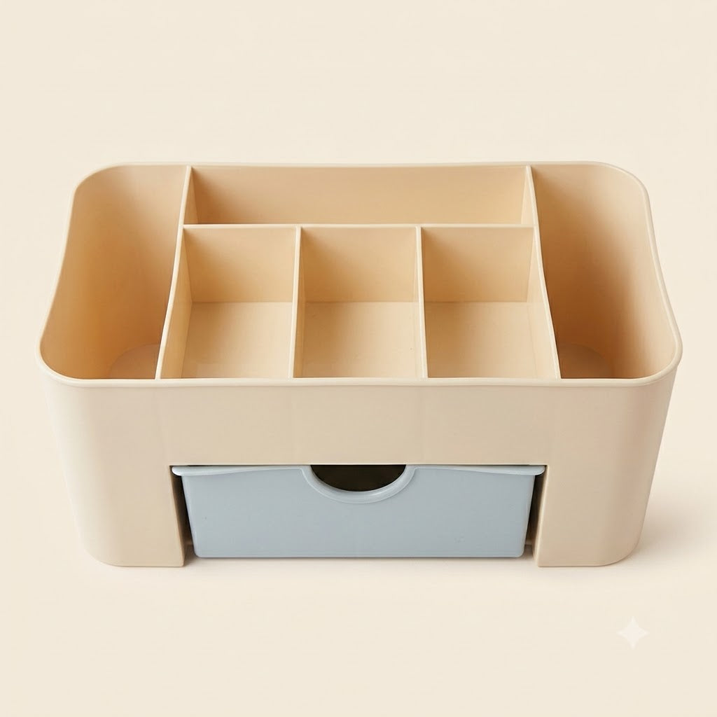 Plastic Makeup Organizer Storage Box with Drawer – Cosmetic & Jewelry Desktop Organizer (Random Color)