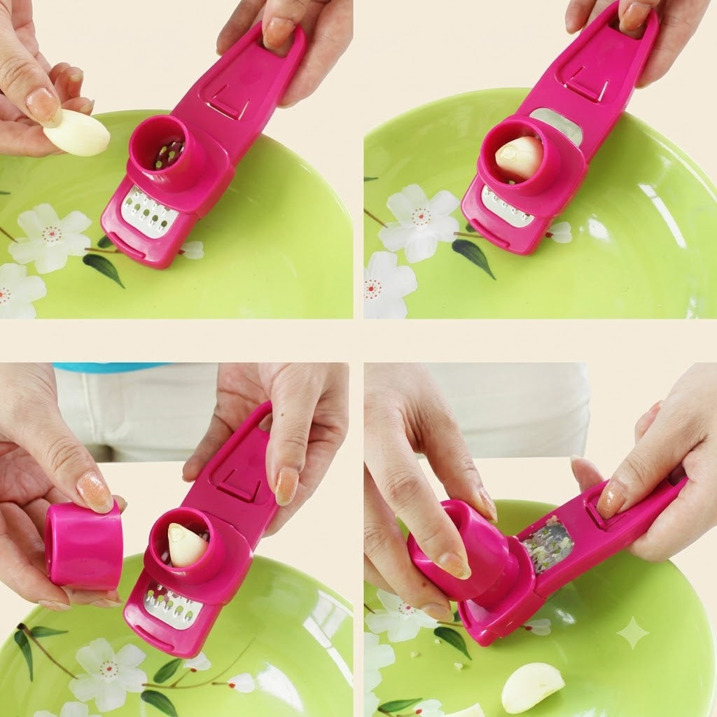 Pack of 2 Combo Deal – Garlic Press Tool + Mini Chopper Manual Food Grinder & Vegetable Crusher Kitchen Gadget
