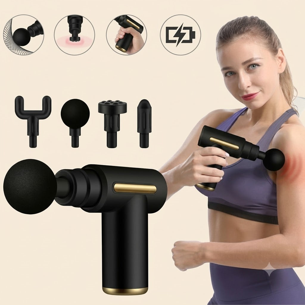 4-in-1 Massage Gun | Deep Tissue Percussion Massager with 4 Attachments | Handheld Electric Muscle Therapy Device