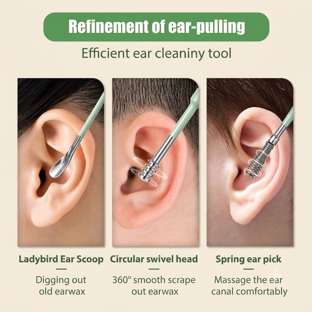 Professional Stainless Steel Ear Cleaner Kit – Ear Wax Removal Tool Set with PU Leather Travel Case