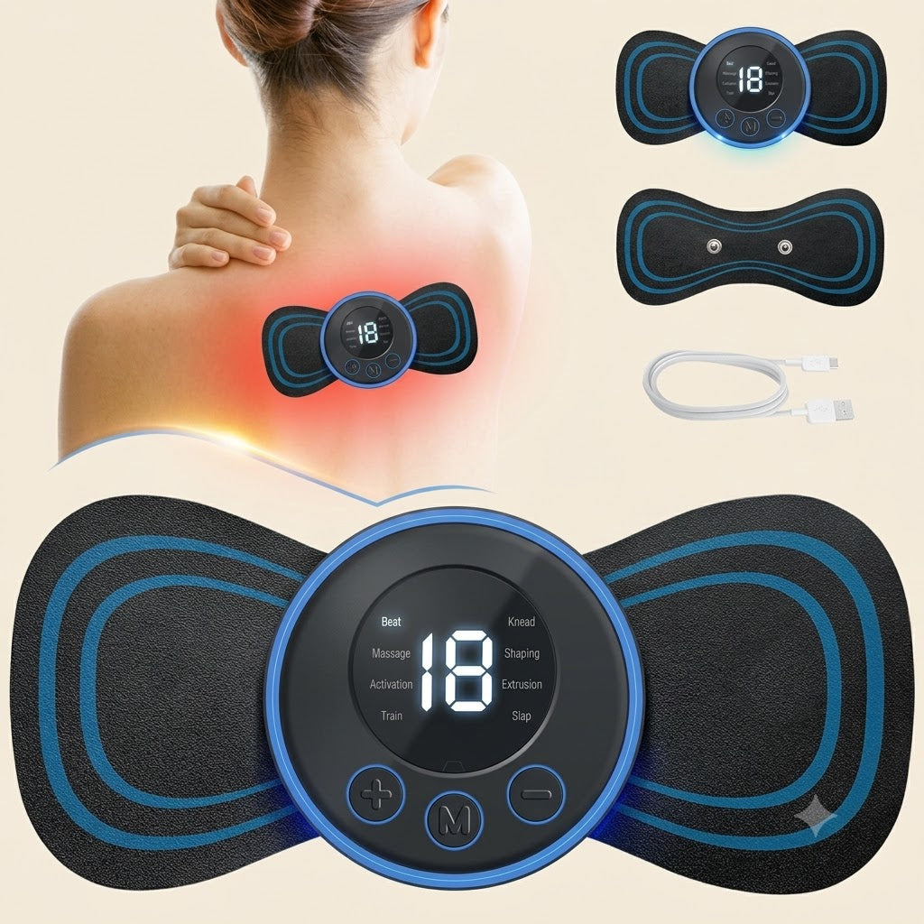 Portable EMS Mini Electric Massager Patch – Wireless Muscle Stimulator for Neck, Back, Shoulders & Full Body Pain Relief