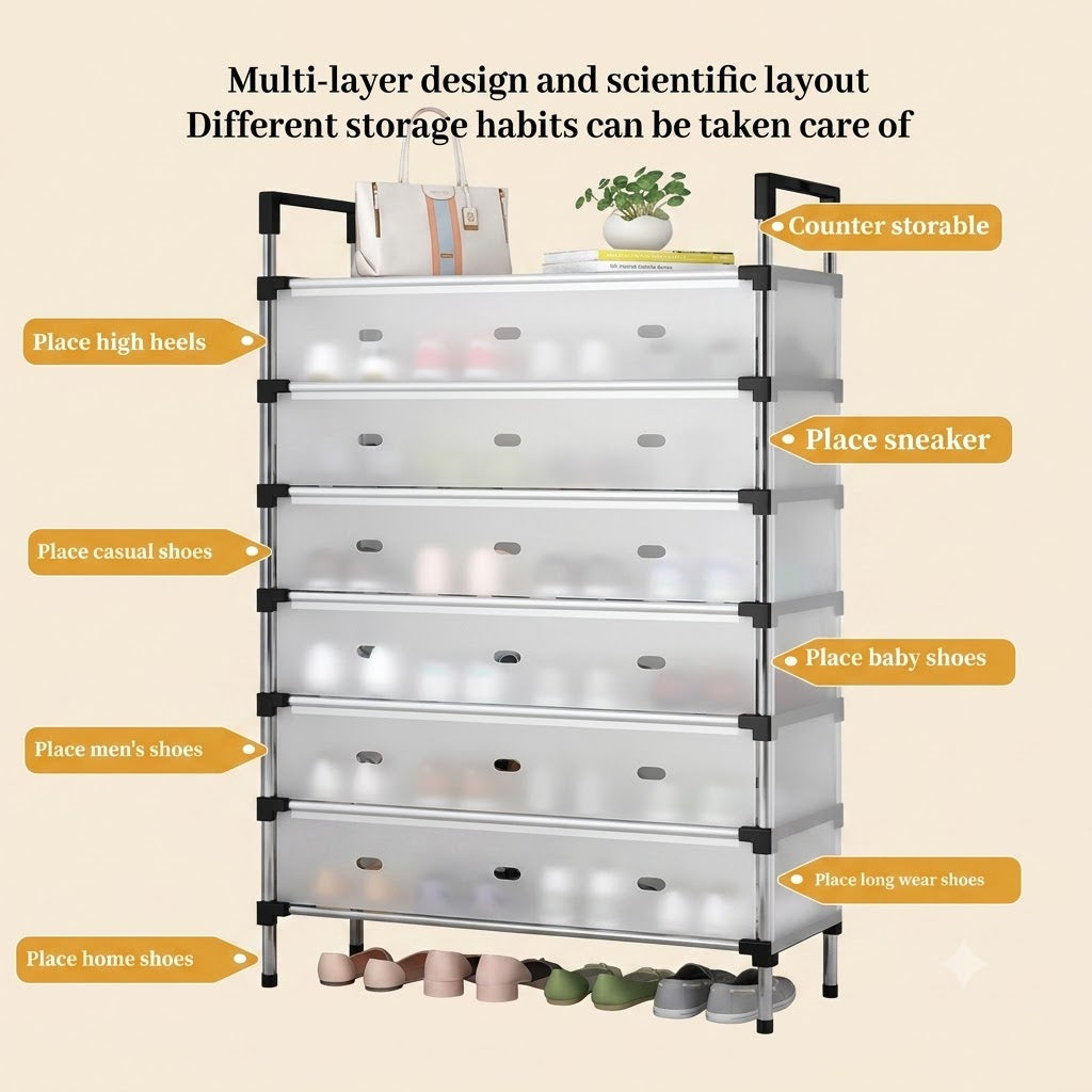 Modern 7-Layer Shoe Storage Rack with Dustproof Cover – Multi-Tier Shoe Organizer