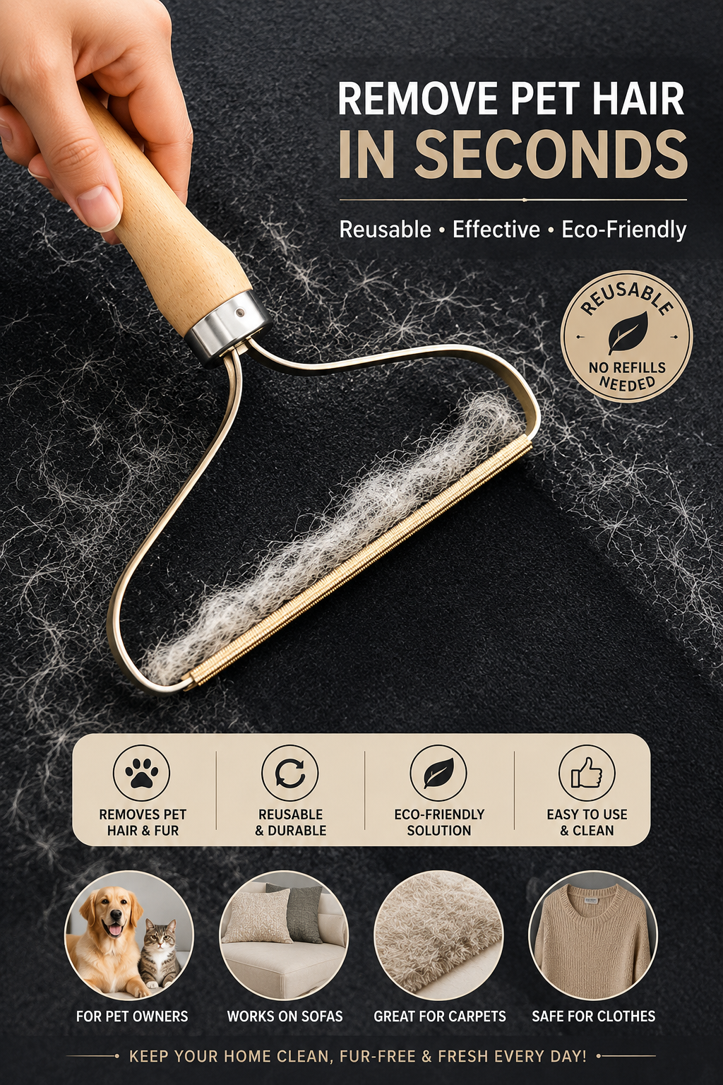 Reusable Pet Hair Remover Roller – Portable Lint & Fur Cleaning Brush for Clothes, Sofa & Carpets