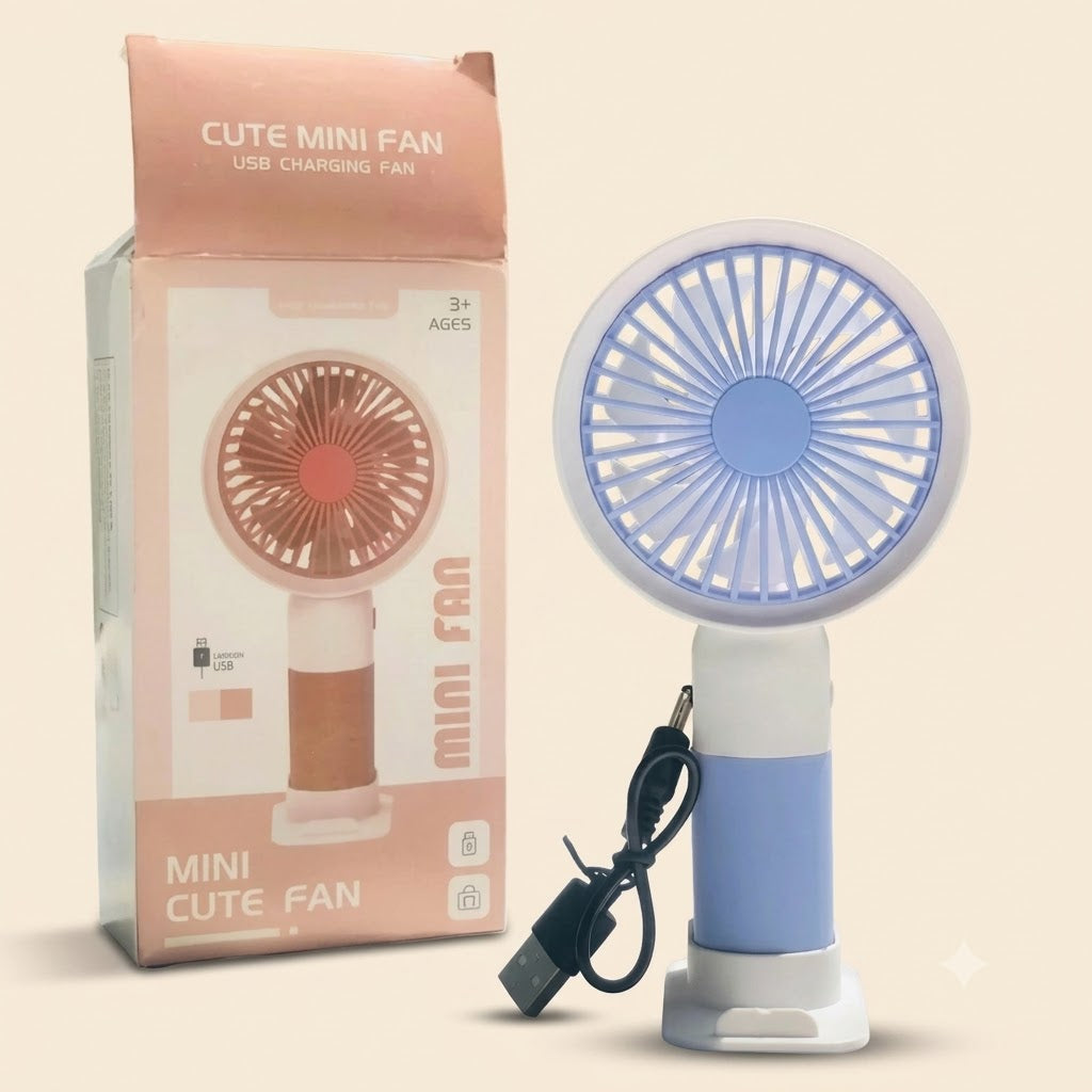 Mini Rechargeable Handheld Fan with Mobile Stand – Portable USB Desktop Cooling Fan (Single Speed)