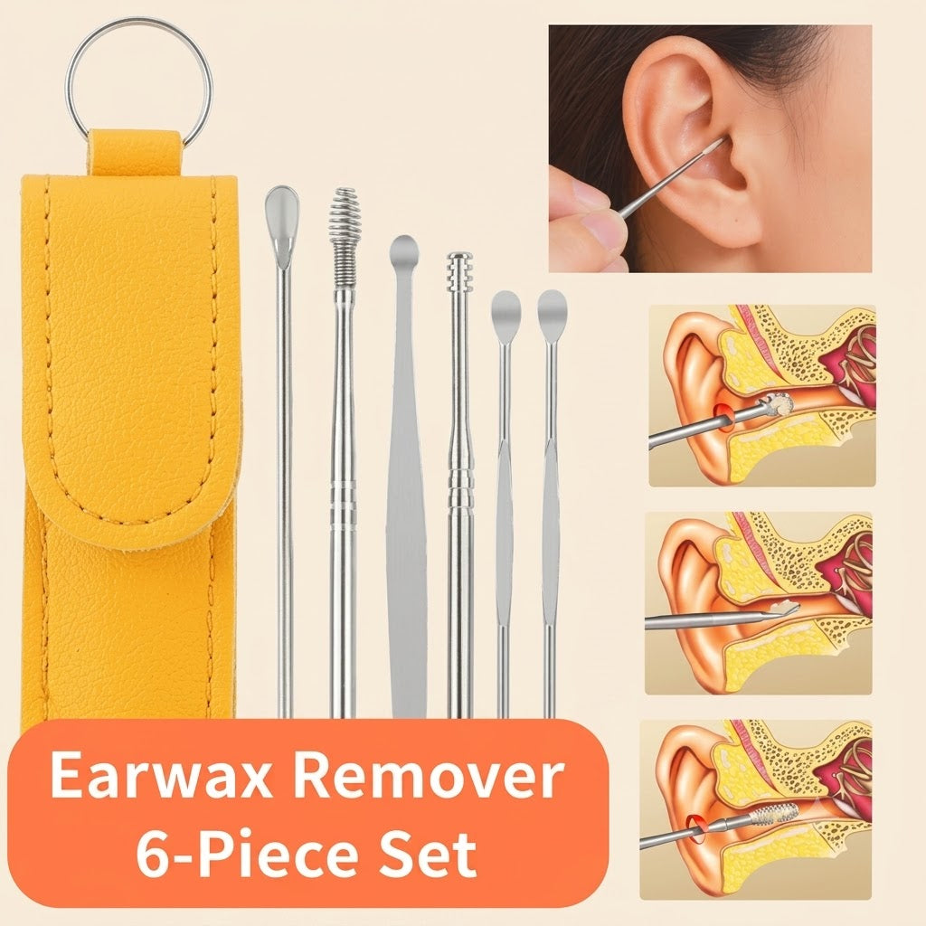 Professional Stainless Steel Ear Cleaner Kit – Ear Wax Removal Tool Set with PU Leather Travel Case