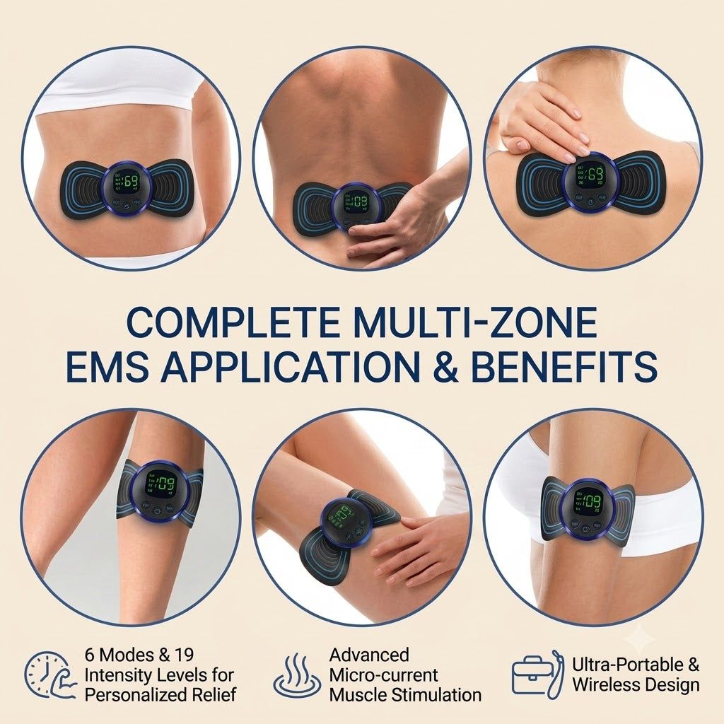 Portable EMS Mini Electric Massager Patch – Wireless Muscle Stimulator for Neck, Back, Shoulders & Full Body Pain Relief