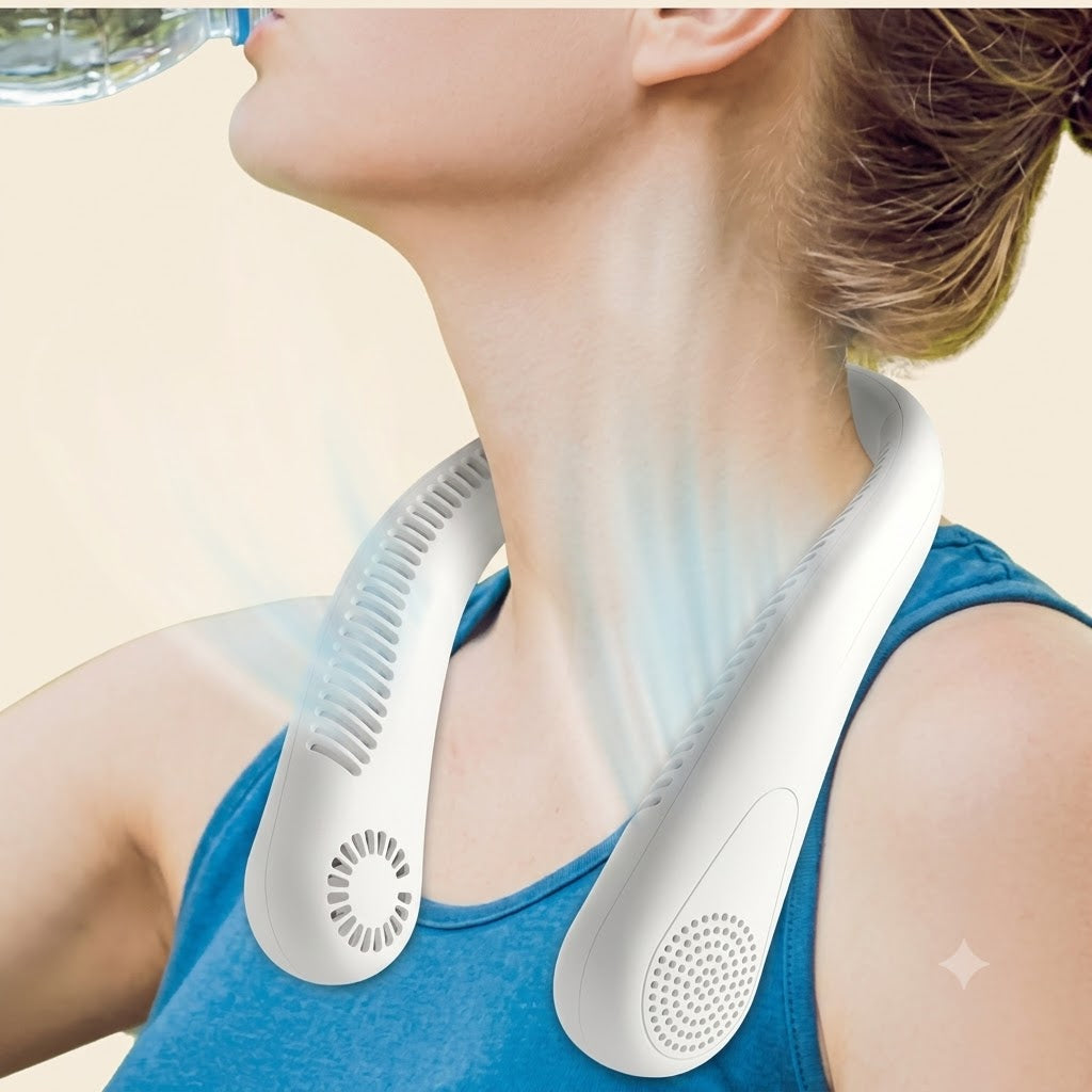Portable Bladeless Neck Cooler Fan – USB Rechargeable Hands-Free 360° Cooling Neck Fan (1200mAh)