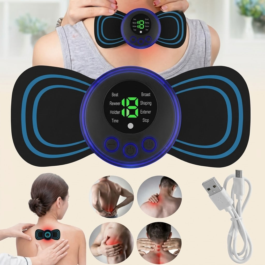 Portable EMS Mini Electric Massager Patch – Wireless Muscle Stimulator for Neck, Back, Shoulders & Full Body Pain Relief