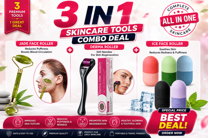 3-in-1 Facial Skincare Combo Deal – Jade Roller, Ice Roller & Derma Roller Kit for Glowing Skin